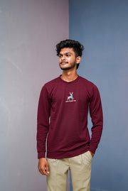 Full Sleeve Round Neck Printed Tshirt - LUCKY TO MEET YOU-Maroon-T-Shirt-7 Man